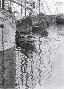 Egon Schiele Sailing-ships in trieste harbour painting